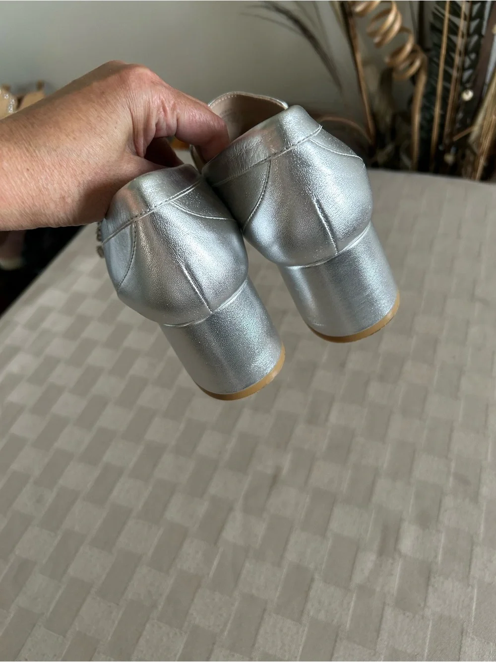 Stuart Weitzman Crystal Geo Buckle 60 Loafer in Metallic Grey Leather